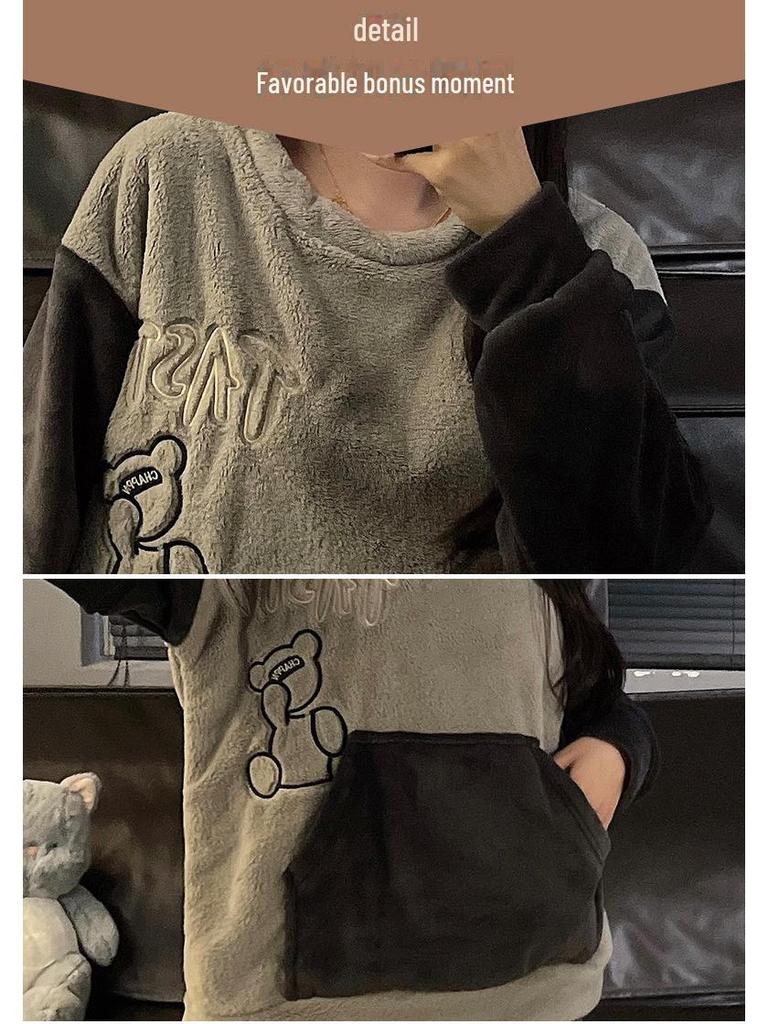 Autumn/Winter Flannel Pajamas: Cozy Round Neck Homewear for Youthful Men and Women