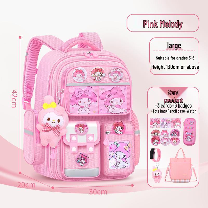 Kuromi Lightweight Large Capacity Schoolbag for 6th Grade Girls - Spine Protecting Double Shoulder Design