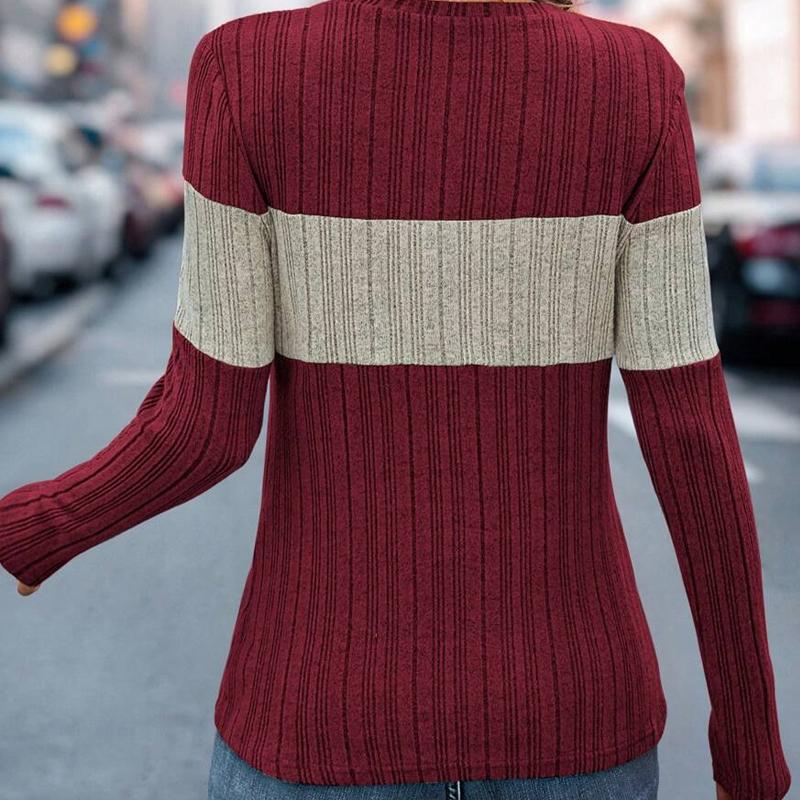 2025 Autumn and Winter New Products Round Neck Loose Casual Color Matching Thin Sweater, Temperament All-match Elegant Ladies Long-sleeved Top 5019