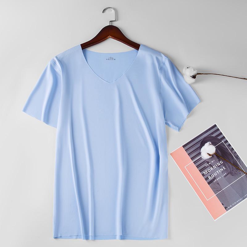 

Men s Ice Silk Seamless Short Sleeve Slim Fit T-Shirt – Thin Summer Base Layer XXXXXL світло-синій колір