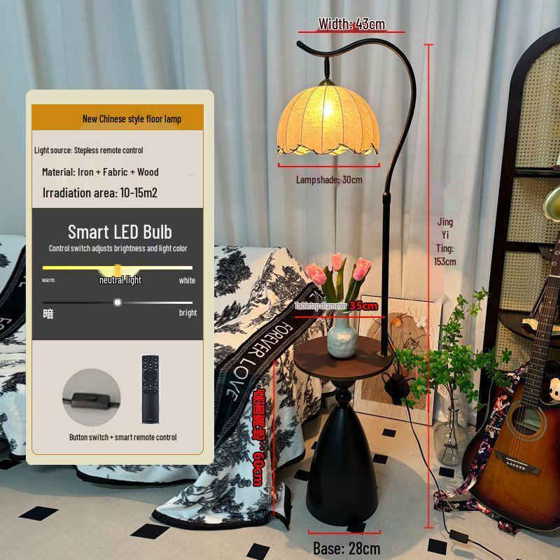 American Retro Floor Lamp with Display Shelf - Living Room Decor & Bedside Table Lamp