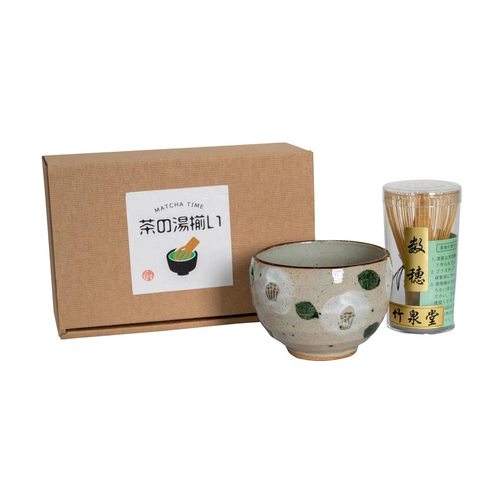 Mino ware matcha approximately diameter x 7cm 250ml microwave and dishwasher includes tea whisk and tea ceremony utensil spacious white camellia made