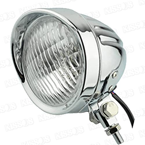 Bike Motorcycle Bates Light Headlight with Visor 4.5 Inch Universal (Silver/White Lens)