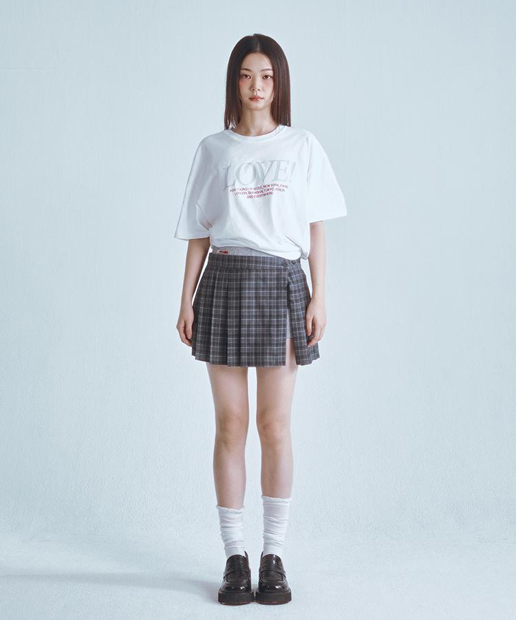 FOUR YOUNG Slit Pleats Skirt Check