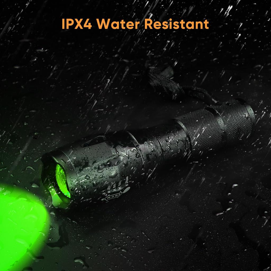 WINDFIRE Green Light Tactical Flashlight, Powerful Green Flashlight, 1 Lighting Mode, Adjustable Zoom Handheld Light, IPX4 Waterproof, Pig Wolf Mint L