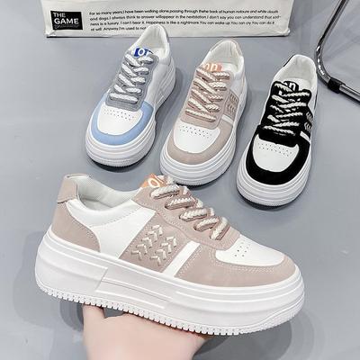 Campus Fritidssko med Tykk Såle Hvite Sko for Kvinner Ins Trendy Høst og Vinter Nye Runde Tå Snøresko Fritidssko Student Enkeltlags Sko Kvinner