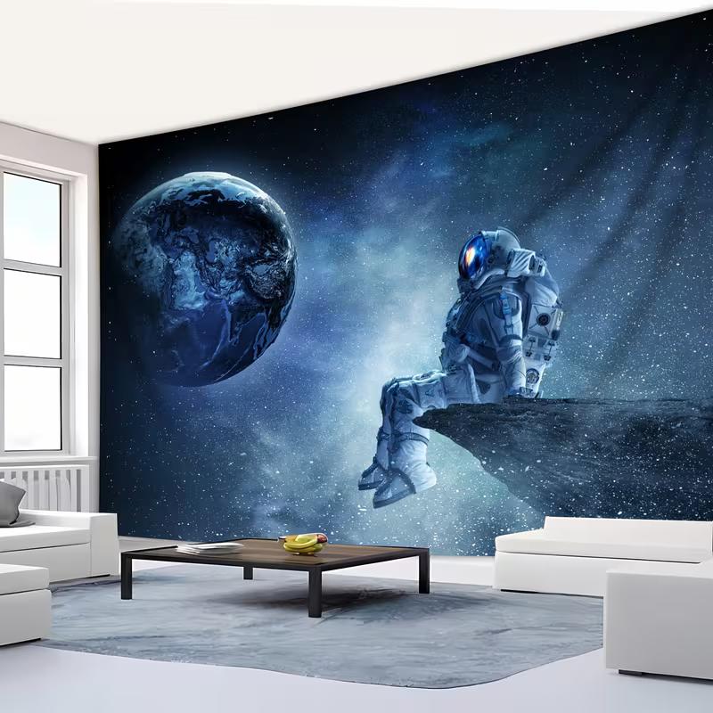 2D Deep Space Astronaut Tapestry Starry Sky Planet Wall Hanging