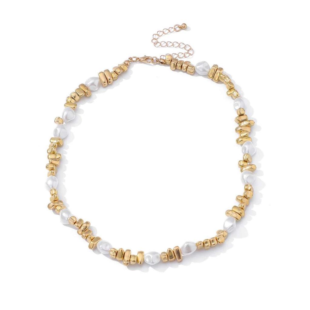 PuRui Trendy Gold Color Plastic Beads Creative Necklace for Women Retro Imitation Zircon Banquet Aesthetic Zircon Accessories