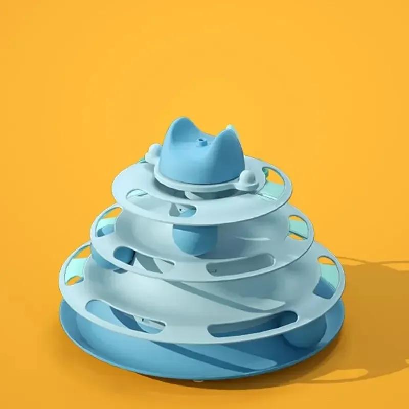 Four Layer Cat Toy Rotating Ball Cat Amusement Plate Automatic Cat Playing Stick Feather Cat Rotating Ball Space Tower Game Toy