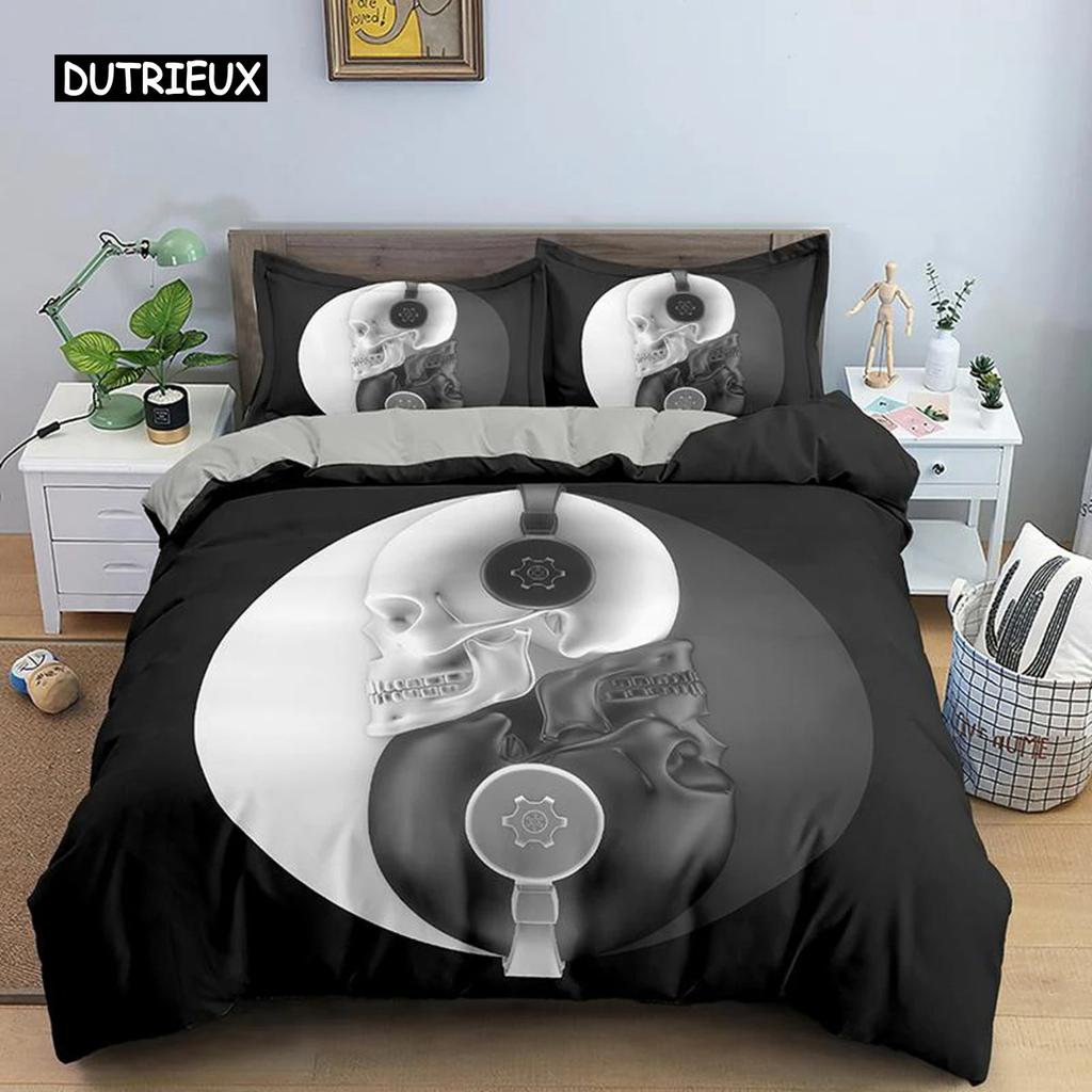 Skeleton Duvet Cover Set Microfiber Bedding Set Twin Size Halloween Funny Skeleton Sku