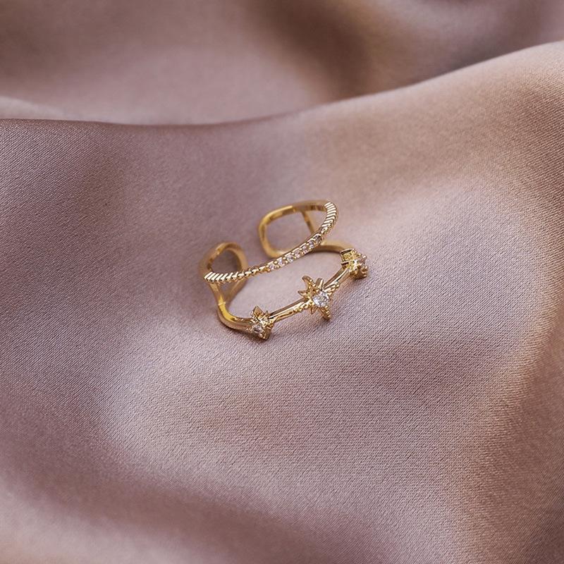 

Open Ring Korean Temperament Simple Double-Layer Zircon Star Ring Versatile Fringed Index Finger Ring Female