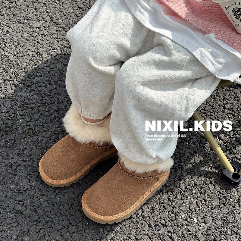 Classmate Leather Wool Mouth Children's Snow Boots Winter Fleece Thickened Thermal Cotton Shoes Simple Versatile Girls Boots