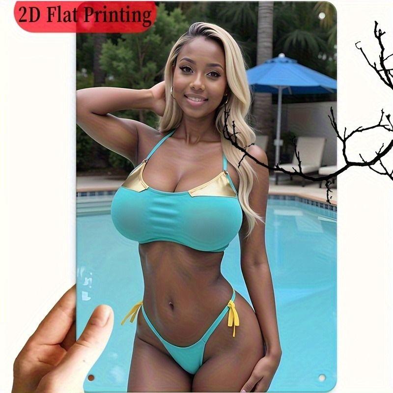 Vintage Kvinlig Silhuett Metall Logotyp för Bar & Garage