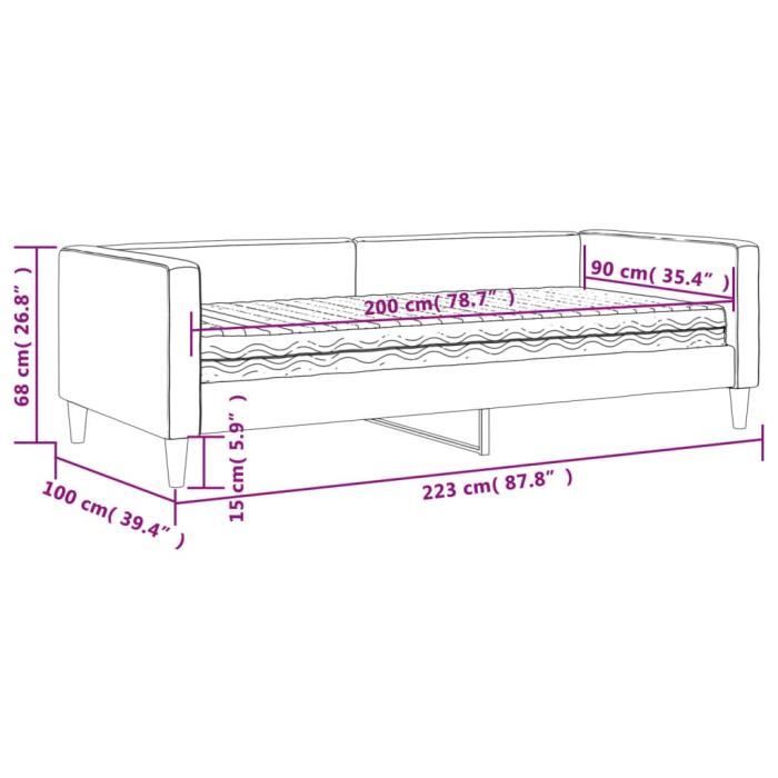 VidaXL Lit de jour avec matelas gris foncé 90x200 cm tissu 3196561
