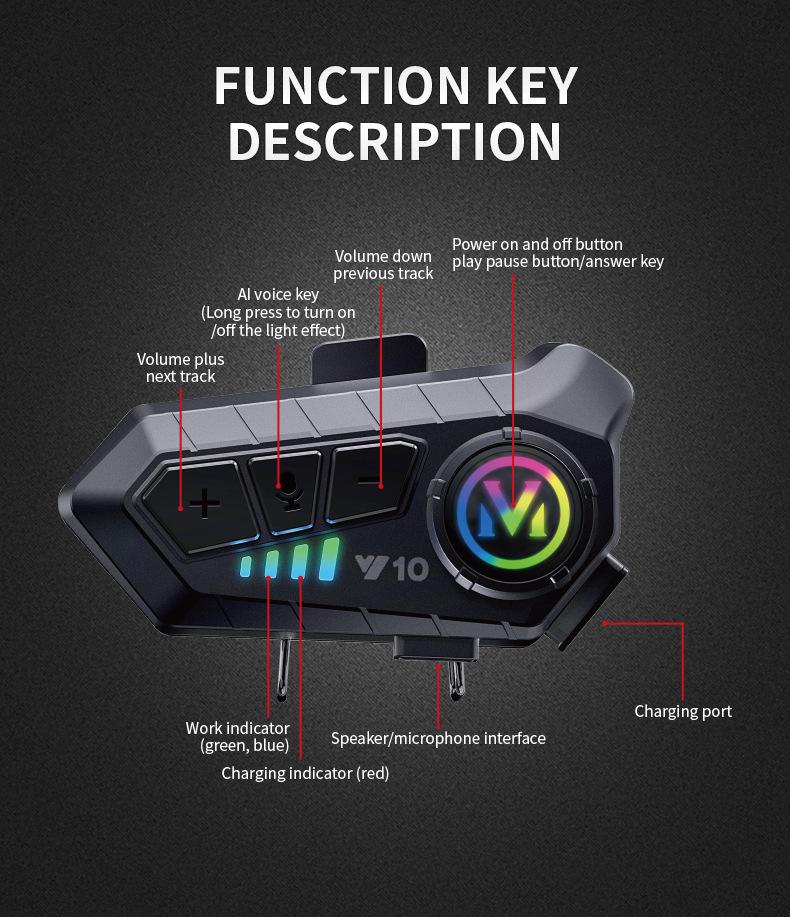 Y10 Waterproof Bluetooth Noise-Cancelling Motorcycle Helmet Headset