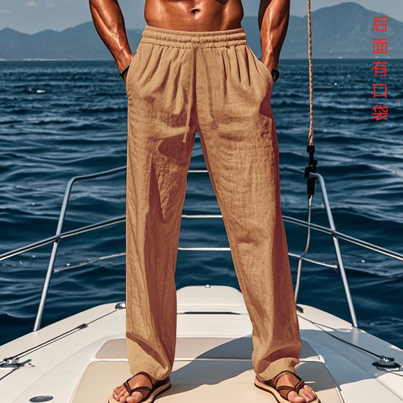 Cotton and Linen Spot Large Size Men's Pants Breathable and Sweat-absorbing Solid Color Trousers Basic Casual Wide-leg Trousers