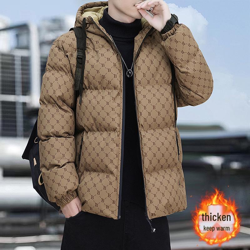 

Men s Hooded Puffer Jacket with Zipper Pockets - Cotton Cardigan for Youth 3XL кавовий