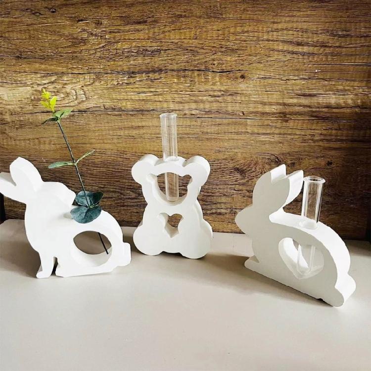 Rabbits Bear Epoxy Resin Molds for Hydroponic Plant, Flower Holders, Plant Propagation Station, Silicone Vase Molds