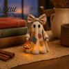 Glowing Ghost Decor Halloween Lighted Patchwork Figurine Light-Up Bow with Pumpkin Vintage Figurine Lantern Ghosts Lamp Decoration for Holiday Party