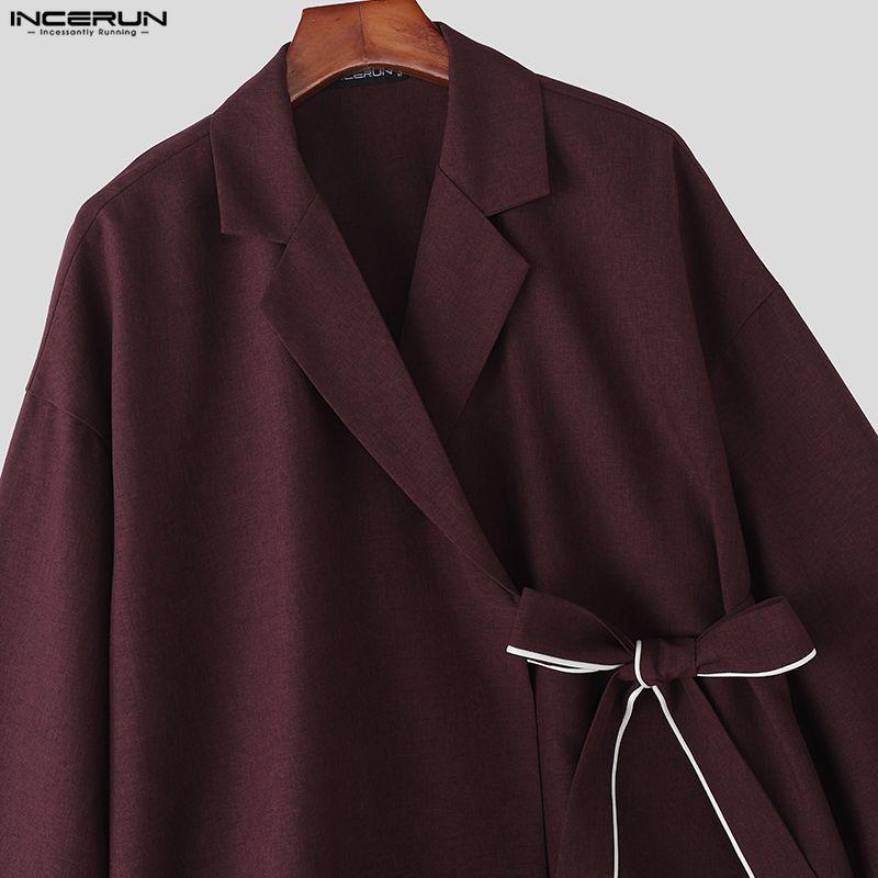 INCERUN Two Pieces Outfits Men Long Sleeve Kimono Shirt and Long Straight Pants Sets