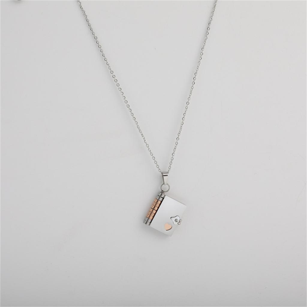 Stainless Steel Couple Book Pendant Necklace with Personalized Ins Titanium Steel Heart Opening and Closing Book Sweater Chain