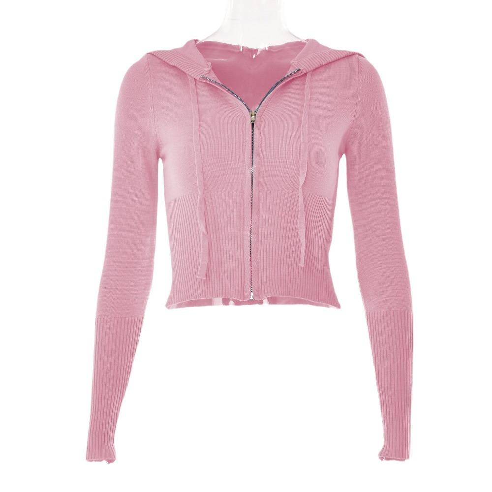 Women Knitted  Long Sleeve Zipper Hooded Sweater 2 Piece Sets Tracksuit  Crop Top Flare Pants Stretch Matching Suit Outfit