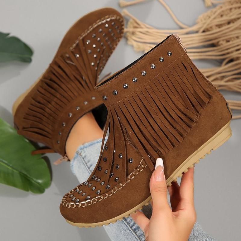 Autumn and Winter Versatile Rivet Flat Bottom Short Tube Tassel Women's Boots Suede Flat Bottom Women's Boots Plus Size 35-42