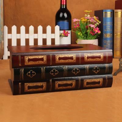 Book Tissue Box Cover Elegant Toilet Paper Organizer Retro Wood Tissue Box Cover for Bathroom Home Workplace Desk Kitchen Guest
