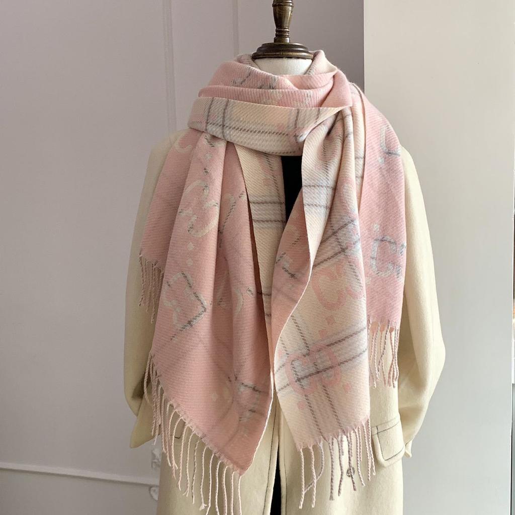 Winter Scarf for Women Double Sided Letters Versatile Warm and Thickened Shawl Korean Style Couple Scarf