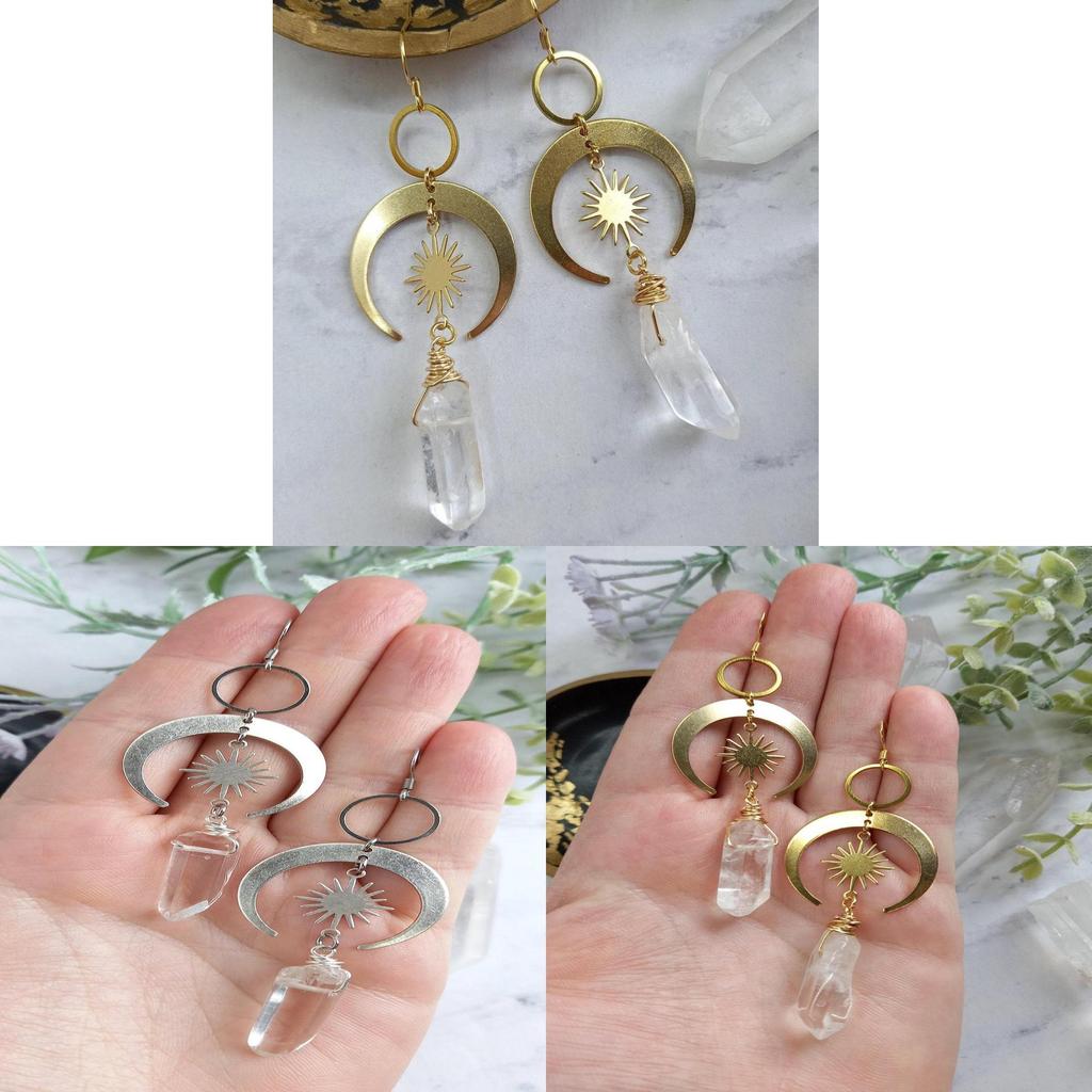 Quartz Moon And Sun Earrings Alloy Electroplated Fashion Jewelry For Casual Daily Use