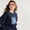 Chuyu Damen Grün Mohnblume Besticktes Rundhals-Sweatshirt