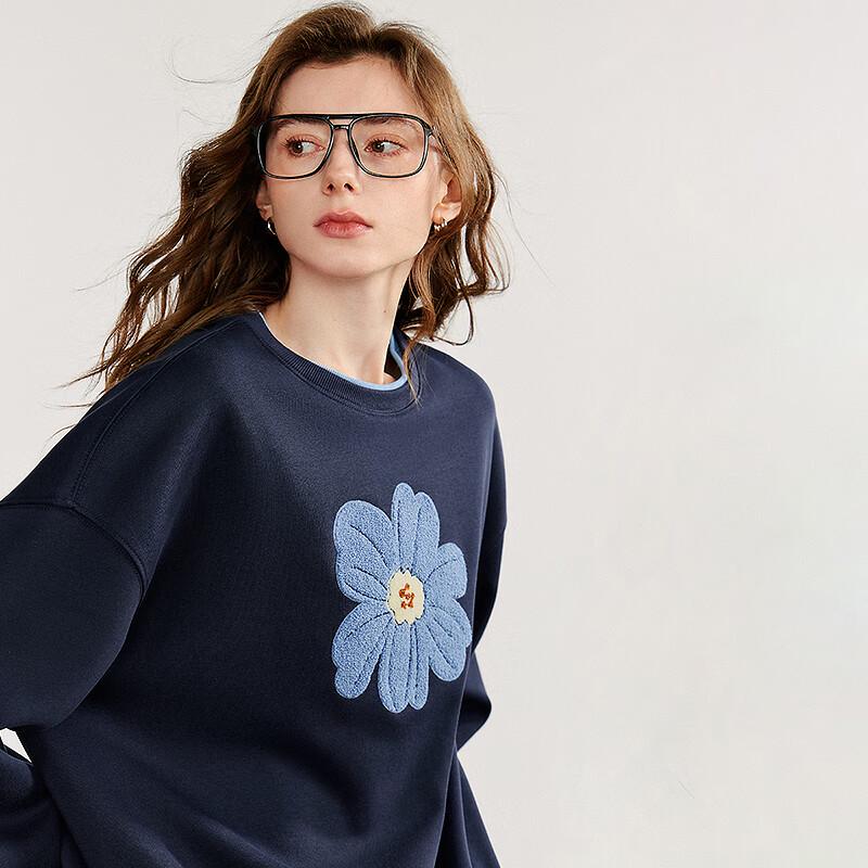 Chuyu Damen Grün Mohnblume Besticktes Rundhals-Sweatshirt