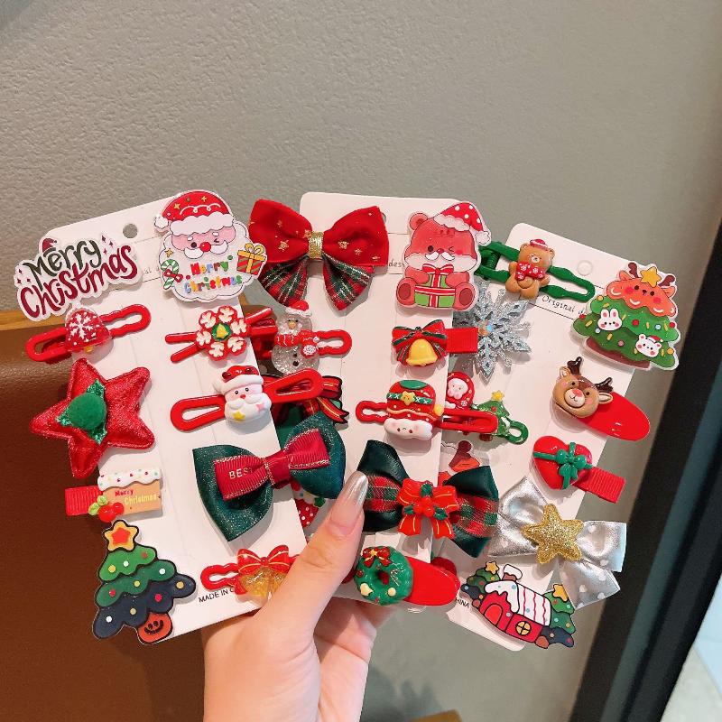 Noel Saç Tokası Seti Sevimli Noel Baba Noel Ağacı Kar Tanesi Saç Tokası Çocuk Saç Aksesuarları Yıl Hediyeleri
