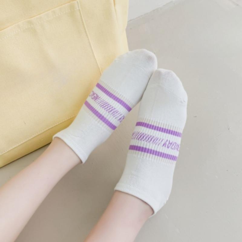 Boat Socks, Women's Cotton Socks, Invisible Socks, Striped Letter, Versatile, Shallow Opening, Low Top, Short Socks, Women's Ankle Socks