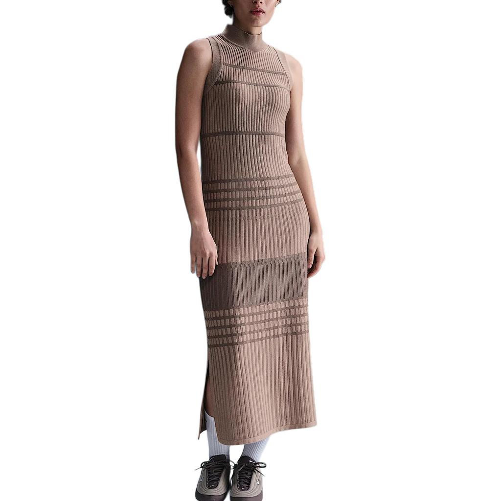 Nike Every Stitch Considered Striped Knit Comfortable Fashionable Breathable Warm Sleeveless Dress Women Dresses Brown Beige HM6503-248