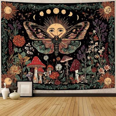 2D Moth Moon Phase Tapestry Sun Floral Mushroom Wall Hanging Decor