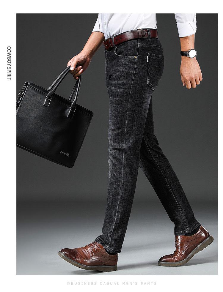 Hengyuanxiang Herren Schwarze Elastische Straight-Leg Jeans - Trendige, Waschbare und Strapazierfähige Freizeithosen für Herbst und Winter.