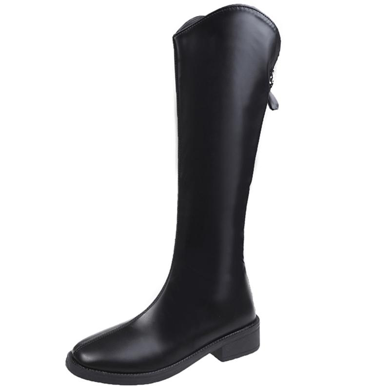 

Нові зимові черевики до коліна на товстій підошві Елегантне жіноче взуття на квадратних підборах Тепле й універсальне Nouveau Dans Les Bottes Pour Femmes 42 чорний