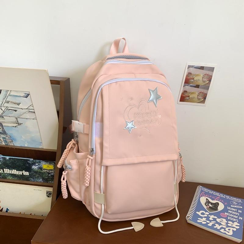 Sweet and cool girl schoolbag high value college style primary and secondary school students letter embroidery backpack men