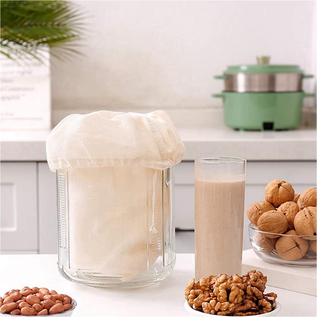 5pc Reusable Cotton Bag Drawstring Soybean Milk Filter Nut Milk Straining Tool Bags Thick Yogurt Coffee Strainer