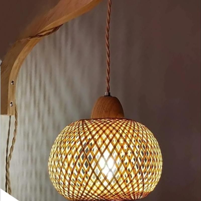 EU Plug-in Vintage Wabi-sabi Bamboo Woven Bedside Wall Lights Dining Room Ceiling Hanging Lamps Bedroom Farmhouse Rural Indoor