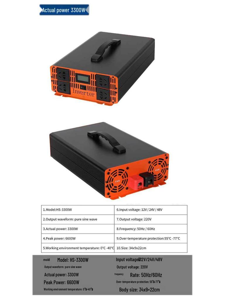 High-Power Car-Mounted Pure Sine Wave Inverter: 12V/24V to 220V/48V/60V Battery Converter.