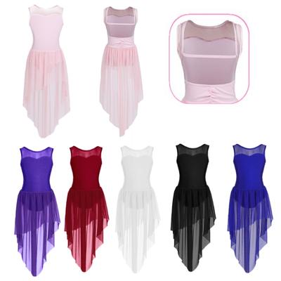 Kids Girls Ballerina Gymnastics Dance Dress Ballet Tutu Sleeveless Lyrical Leotard Stage Costume