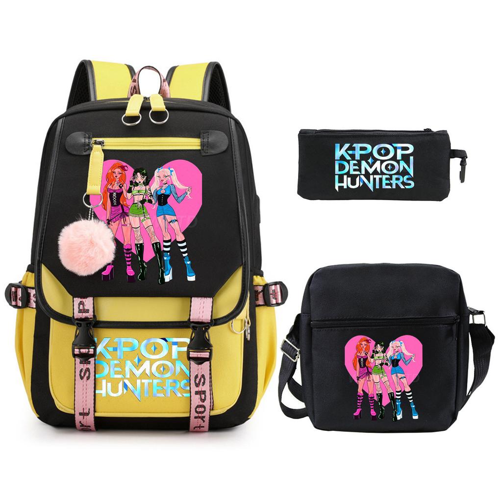 Witch Hunters Kpopdemonhunters Student School Bag Shoulder Bag Casual Pencil Bag Three-Piece Set