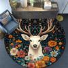 Deer Floral Round Area Rug,Carpet Rug for Living Room Bedroom Sofa Playroom Decor,Non-slip Floor Mat
