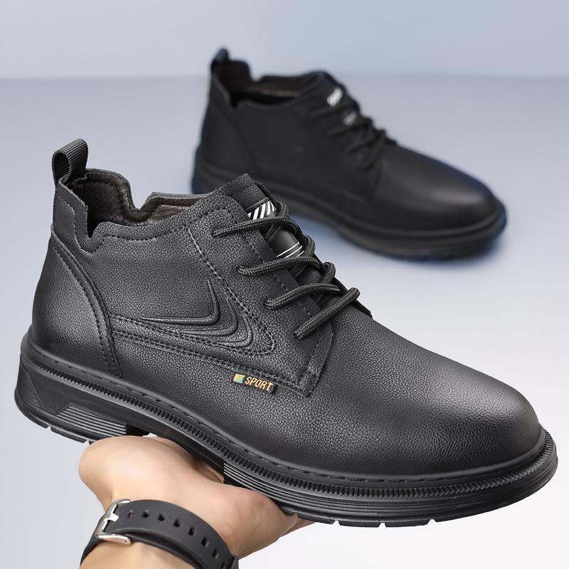 Fashion Winter Leather Velvet Warm Men's Snow Boots Fashion Soft Sole Casual Men Platform Shoes Designer Non-slip Leather Boots for Men