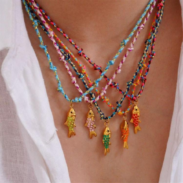 Trendiges Fischdesign Verstellbare Seilkette Edelstahl-Anhänger Halskette Weicher Bequemer Schmuck für Damen Herren Geschenk