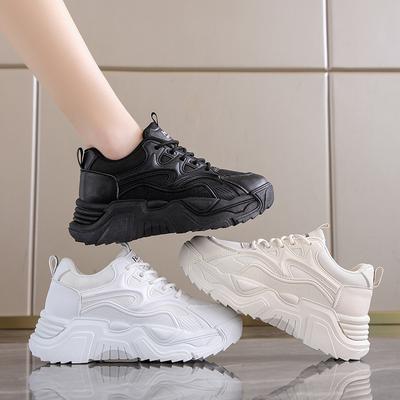 Spring New Lace Up Simple and Fashionable Black and White Sports Shoes for Female Students Korean Version Casual Women's Shoes