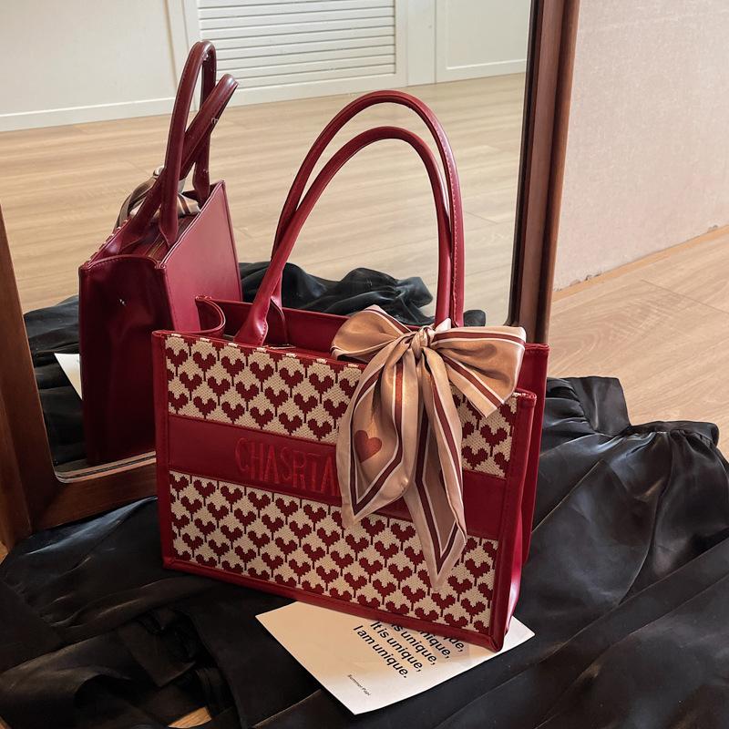 Rote Liebe Handheld Große Tasche Damen Neue Vielseitige Großraum Freizeit Tasche