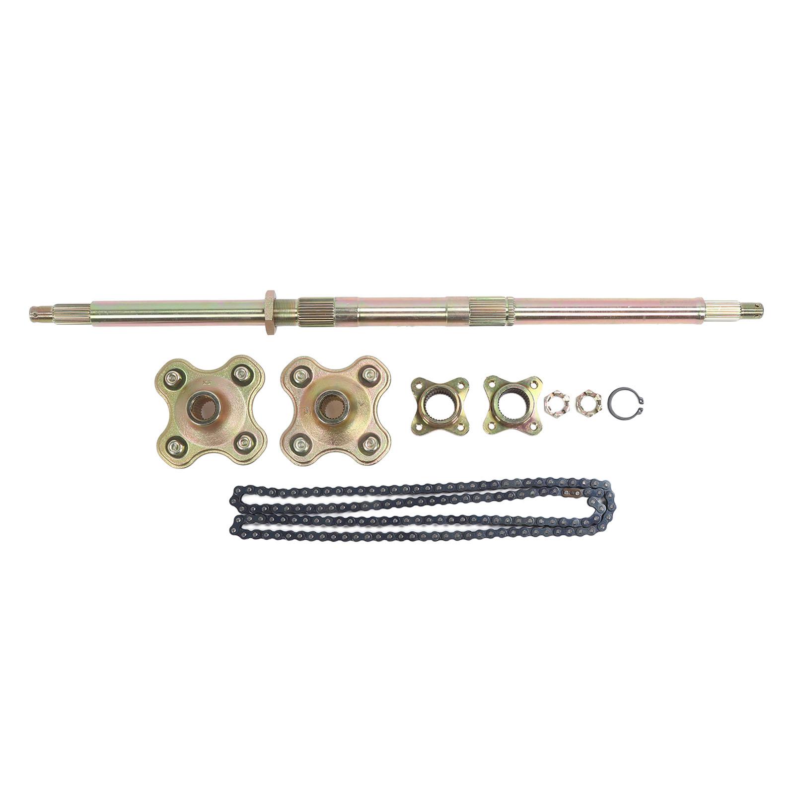 850mm Go Kart Rear Live Axle Kit with Brake Assembly and Chain ATV Rear Axle Assembly for 50cc 70cc 90cc Atv Quads